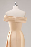 Champagne Sheath One Shoulder Pleated Long Formal Dress with Side Streamer