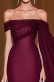 Cabernet Off the Shoulder Mermaid Tulle Long Military Ball Dress