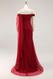 Cabernet Off the Shoulder Mermaid Tulle Long Military Ball Dress