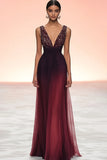 Burgundy Ruched Sheath V Neck Military Ball Dress with Back Zipper