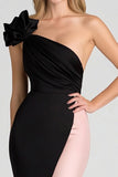 Black&Blush One Shoulder Ruched Sheath Satin Gala Dress