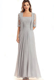 Lace Appliques Silver Square Neck 2-piece Half Sleeves Mother of the Bride Dress