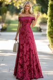 Burgundy Lace A Line Off the Shoulder Mother of the Bride Dress