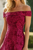 Burgundy Lace A Line Off the Shoulder Mother of the Bride Dress