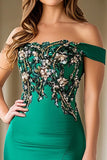 Sparkly Green Mermaid Off the Shoulder Appliques Mother of the Bride Dress with Slit