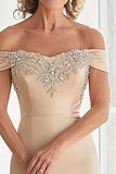 Champagne Off the Shoulder Sheath Mother of the Bride Dress with Appliques