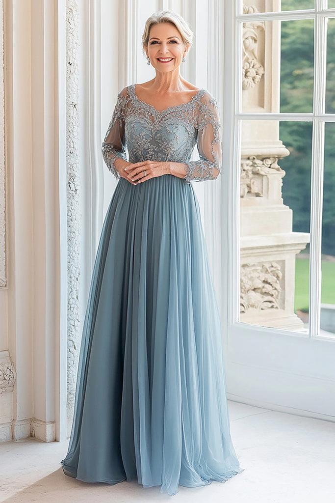 ZAPAKA Women Queen Anne Dusty Blue Mother of the Bride Dress Lace