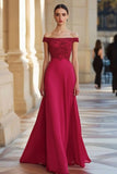 Red A Line Beaded Off the Shoulder Long Formal Dress