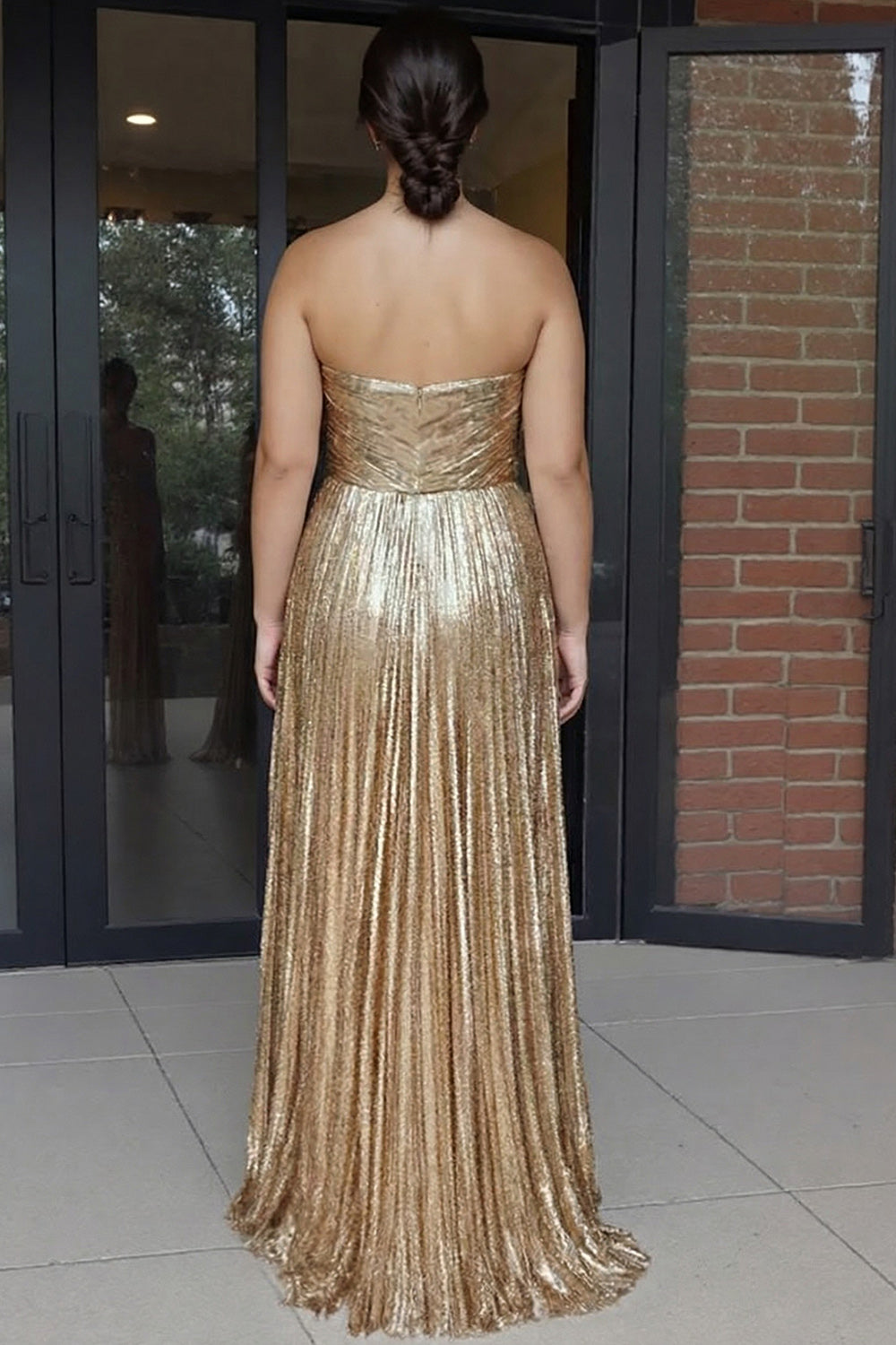 ZAPAKA Women Plus Size Metallic Gold Prom Dress A-Line Sweetheart Pleated Long Party Dress, Gold / US18W ZAPAKA Women Plus Size Metallic Gold Prom Dress A-Line Sweetheart Pleated Long Party Dress, Gold / US18W
