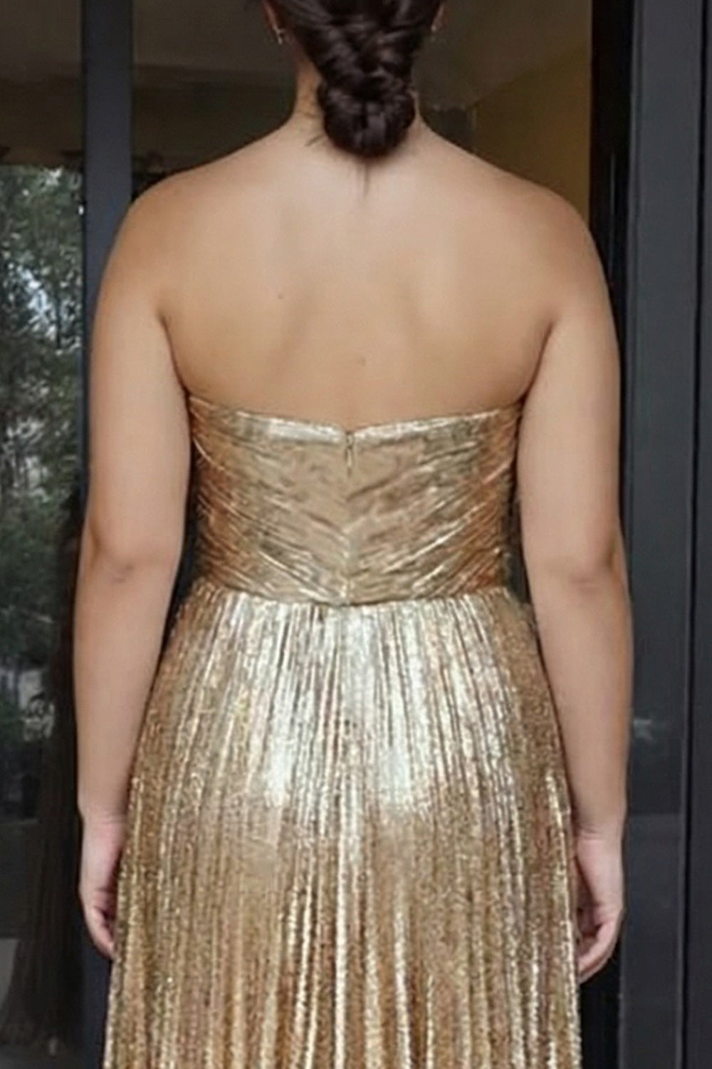 ZAPAKA Women Plus Size Metallic Gold Prom Dress A-Line Sweetheart Pleated Long Party Dress, Gold / US18W ZAPAKA Women Plus Size Metallic Gold Prom Dress A-Line Sweetheart Pleated Long Party Dress, Gold / US18W