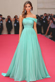 A Line One Shoulder Mint Chiffon Ruched Gala Dress