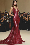 Sparkly Red Mermaid Floor Length Gala Dress