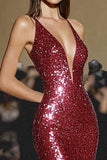 Sparkly Red Mermaid Floor Length Gala Dress