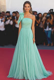 Mint A Line One Shoulder Chiffon Gala Dress