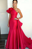 Watermelon Sheath One Shoulder Ruffled Satin Gala Dress