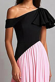 Black & Pink Crepe A Line One Shoulder Gala Dress