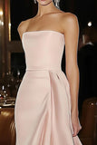 Sheath Pink Satin Strapless Gala Dress