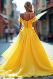 Chiffon Long A Line Yellow Off The Shoulder Prom Dress