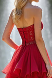 A Line Ruffled Red Organza Sweetheart Long Prom Dress