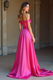 Satin Off The Shoulder A Line Simple Fuchsia Prom Dress