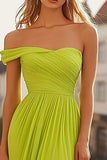 Lemon Green Cold Shoulder Ruched Chiffon Prom Dress