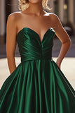 Satin Dark Green A Line Sweetheart Long Prom Dress