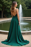 A Line Dark Green Spaghetti Straps Sequin Bridesmaid Dress