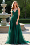 Dark Green A Line Spaghetti Straps Chiffon Bridesmaid Dress