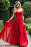 Red A Line Sweetheart Chiffon Long Prom Dress