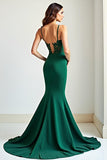 Dark Green Mermaid Lace Applique Prom Dress with Slit