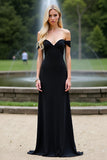 Black Sheath Long Off the Shoulder Chiffon Bridesmaid Dress