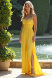 Yellow Ruched Sweetheart A Line Chiffon Bridesmaid Dress