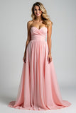 Chiffon Pink Sweetheart A Line Ruched Bridesmaid Dress