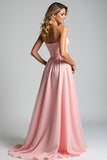 Chiffon Pink Sweetheart A Line Ruched Bridesmaid Dress