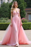 Pleated A Line Chiffon Pink Bridesmaid Dress