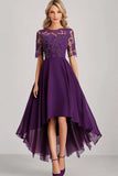 Lace A Line Purple Mother of the Bride Dress with Short Sleeves