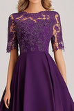 Lace A Line Purple Mother of the Bride Dress with Short Sleeves