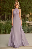 Lilac Halter Lace Long Mother of the Bride Dress