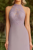 Lilac Halter Lace Long Mother of the Bride Dress