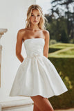 White A-Line Strapless Satin Mini Graduation Dress