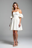 White A Line Off The Shoulder Satin Graduation Dress