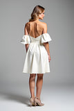 White A Line Off The Shoulder Satin Graduation Dress