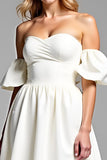 White A Line Off The Shoulder Satin Graduation Dress