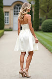 A Line White Strapless Satin Short Graduation Dress