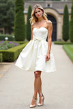 A Line White Strapless Satin Short Graduation Dress