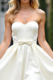 A Line White Strapless Satin Short Graduation Dress