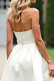 A Line White Strapless Satin Short Graduation Dress