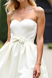 A Line White Strapless Satin Short Graduation Dress