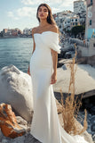 White One Shoulder Ruched Mermaid Wedding Dress