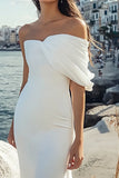 White One Shoulder Ruched Mermaid Wedding Dress